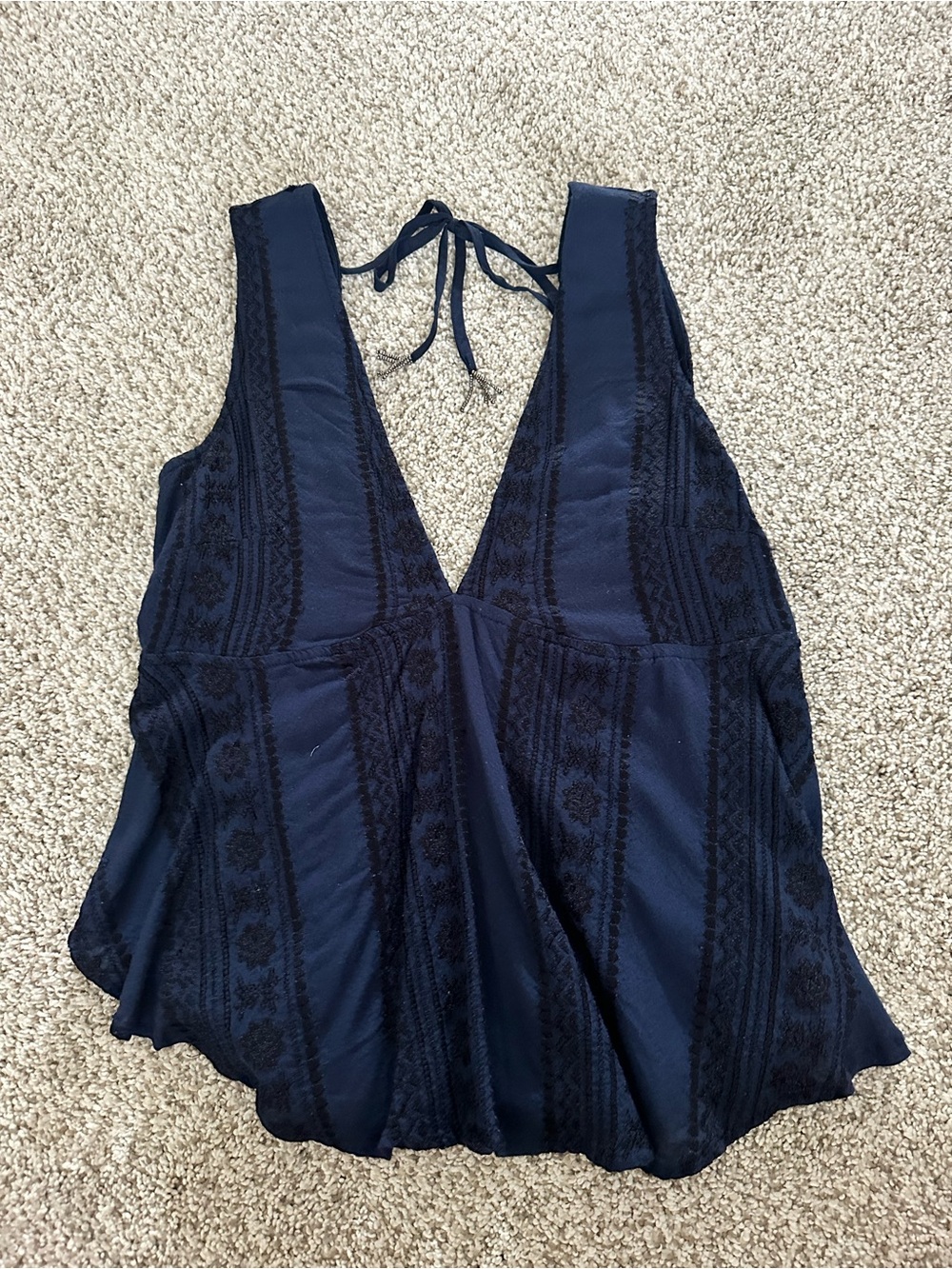 Free People Navy Embroidered V-Neck Halter Cami